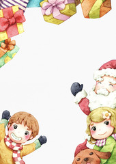 Santa claus and children watercolor illustration