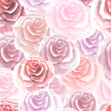 vector image of pink roses painted watercolor seamless