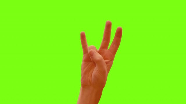 Female hand makes the sexual gesture The Shocker. Green screen