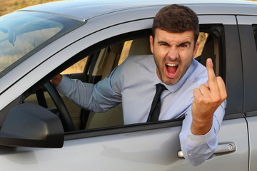 Uncivil driver showing middle finger