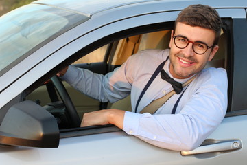 Classic looking male driver looking at camera 