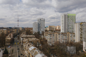 Naklejka na ściany i meble Kiev in Urkaine Drone photo of City center and sleeping areas