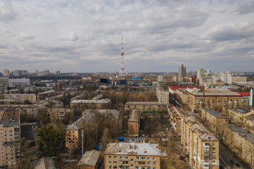 Kiev in Urkaine Drone photo of City center and sleeping areas