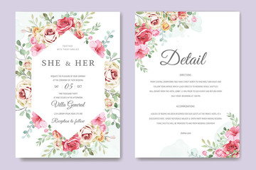 beautiful wedding card floral and leaves template