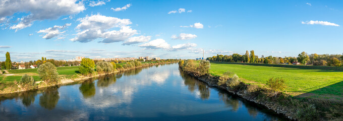 Panoramic view of Sava river landscape from Liberty Bridge, Zagreb, Croatia