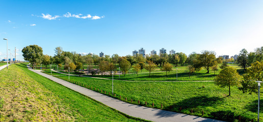 Fototapeta na wymiar Panoramic view of beautiful and green Bundek city park, Zagreb, Croatia