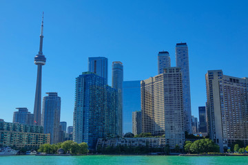 Toronto financial district skyline view from Ontario Lake