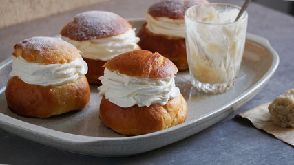 Semla or semlor, vastlakukkel, laskiaispulla is a traditional sweet roll made in various forms in Sweden, Finland, Estonia, Norway, Denmark, especially Shrove Monday and Shrove Tuesday
