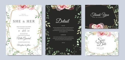 beautiful wedding card floral and leaves template