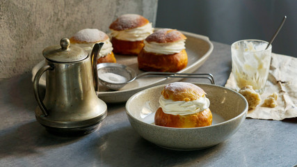 Semla or semlor, vastlakukkel, laskiaispulla is a traditional sweet roll made in various forms in Sweden, Finland, Estonia, Norway, Denmark, especially Shrove Monday and Shrove Tuesday