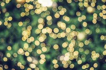 Abstract blur decoration ball and light string on christmas tree with bokeh light background.winter holiday seasonal