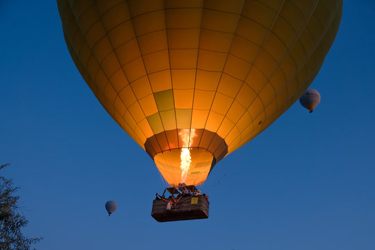 Close up photo of flying hot air balloons