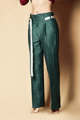 New design woman green pants casual girl apparel wear with belt on beige 