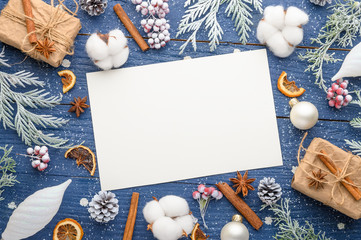 Christmas, New Year. Background with composition, postcard.