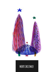 Christmas Tree greeting card, traced watercolor, hand drawn