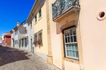Portugal, Scenic streets of coastal resort town of Cascais in historic city center