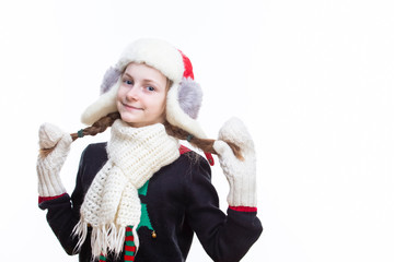 Winter Activities Concepts. Caucasian Girl Posing in Winter Outfit Against White in Studio.