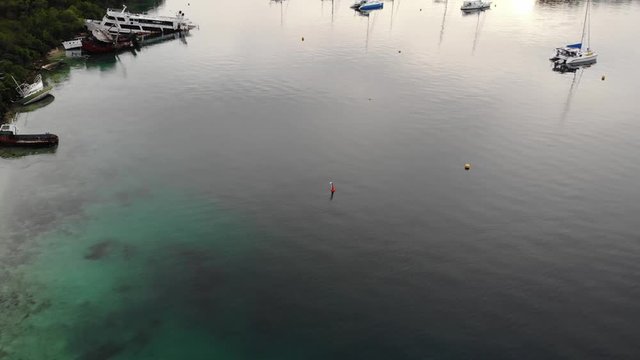 aerial view of yachts anchored in port vila, vanuatu island in the south pacific