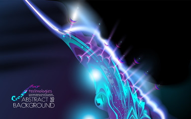 Neon glowing hi-tech futuristic abstract background. Design Sample of alien technology. Layout cover violet and black corporate technology. Vector futuristic backdrop art illustration.