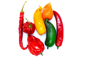 Red and green peppers isolated on white background