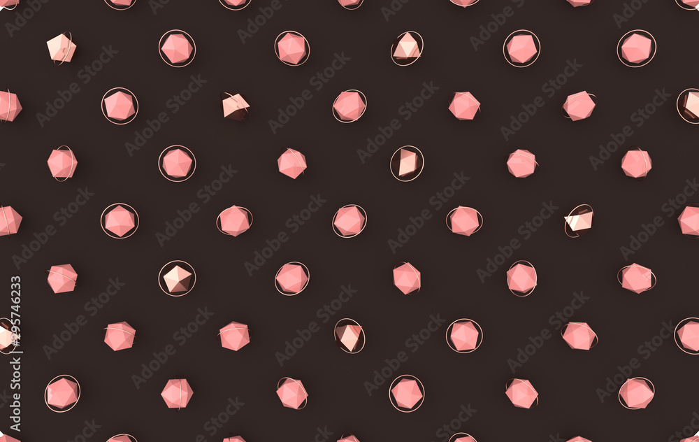 Poster abstract geometric shapes. computer generated minimalistic background with pastel colored icosahedro