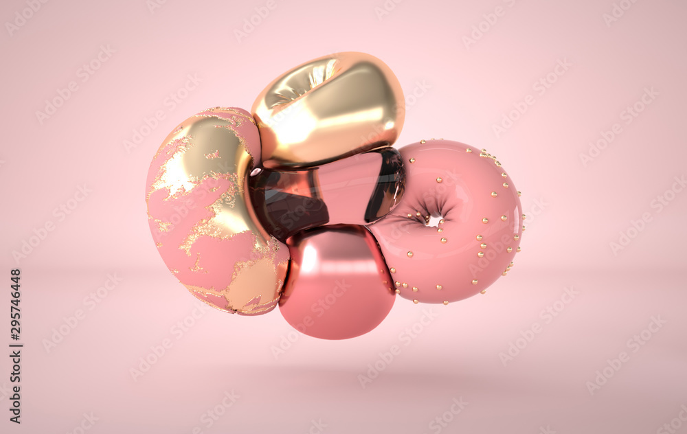 Aufkleber colorfull dynamic abstract soft geometric shapes. 3d render spheres and torus. different textures. c