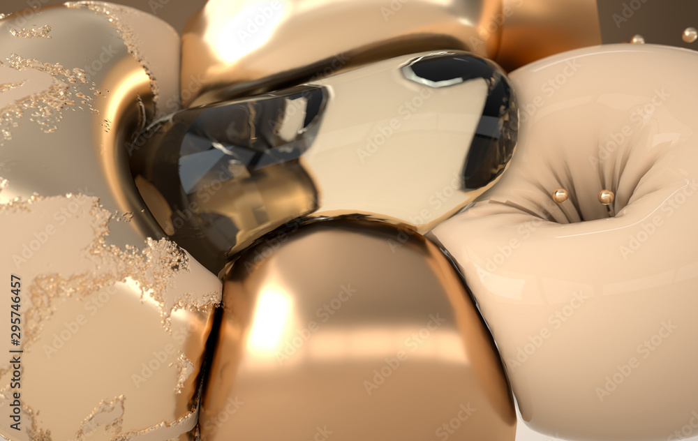 Aufkleber colorfull dynamic abstract soft geometric shapes. 3d render spheres and torus. different textures. c