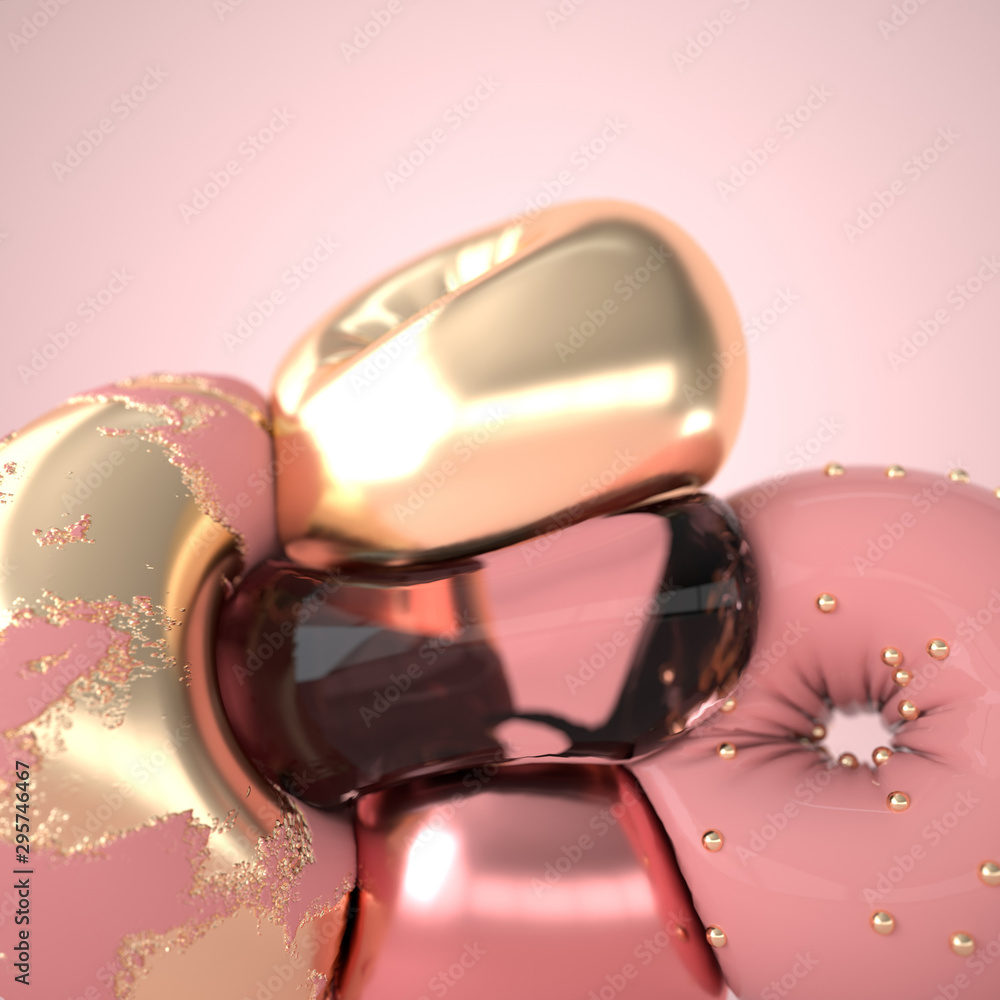Aufkleber colorfull dynamic abstract soft geometric shapes. 3d render spheres and torus. different textures. c