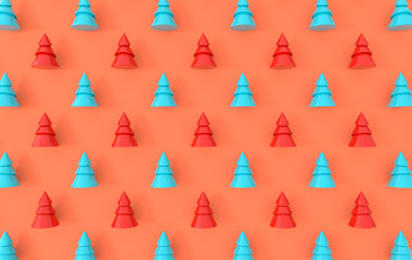 Minimal christmas background. Pastel colored symbolic pine tree 3d rendering, simple geometric shapes. Christmas holiday and new year concept