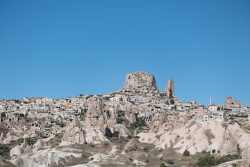 Panoramic cityscape photo of Uchisar, Cappadocia