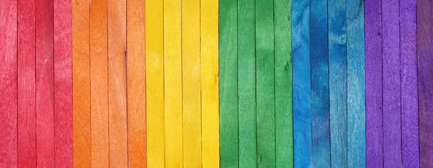 Foto op Plexiglas Rainbow color pattern wooden background. LGBT colors © Cheattha