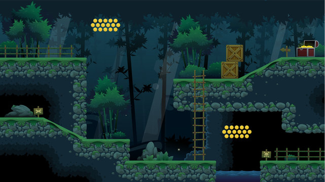 Ninja Forest Platformer Game Tileset