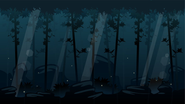Night Forest Game Background Stock Vector | Adobe Stock - Forest: Bạn có muốn kham phá một thế giới rừng đầy bí ẩn và thú vị? Hãy xem bức vẽ Night Forest Game Background Stock Vector trên Adobe Stock. Bức vẽ đơn giản với gam màu tối giúp tăng cường tâm trạng khi chơi game và truyền tải cảm giác kỳ lạ và khó lý giải của rừng đêm.