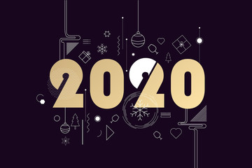 Happy New Year 2020. Vector illustration concept for background, greeting card, website and mobile website banner, party invitation card, social media banner, marketing material.