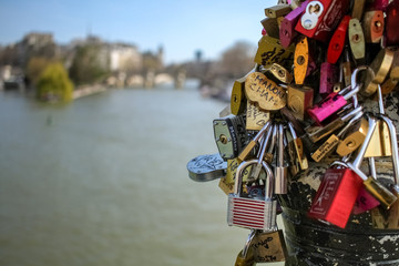 Candados sobre el río Sena en París