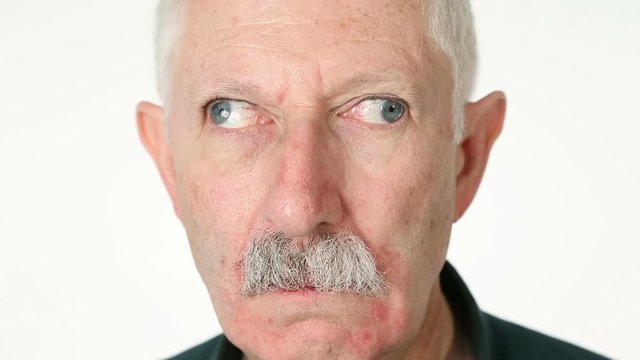 Silly old man with independently moving googly eyes