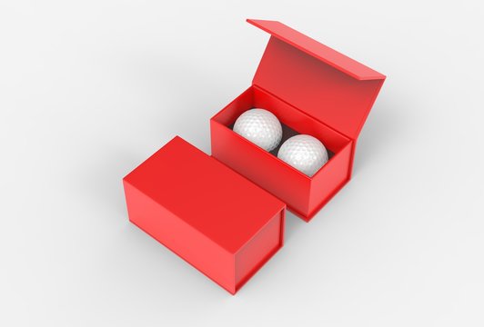 Two golf balls gift paper box for promotional branding. 3d render illustration.