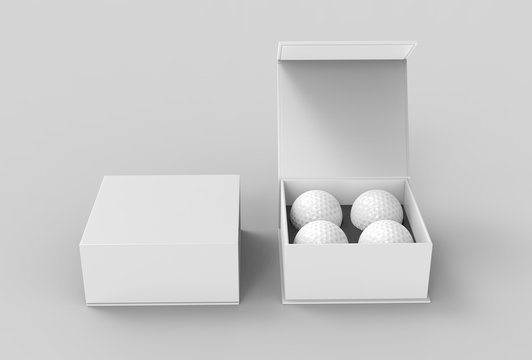 Four golf ball gift paper box for promotional branding. 3d render illustration.