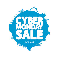 Cyber Monday Sale, banner design template, discount tag, grunge brush, vector illustration