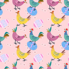 Chicken with easter egg seamless pattern