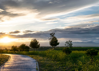 landscape with blue sky and clouds and beautiful Sunset