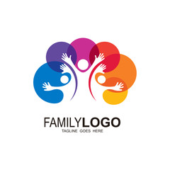Family logo design template, human icon with colorful design