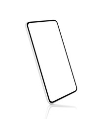 Smartphone with blank screen isolated on white background, 3d illustration