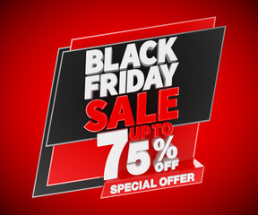 Fototapeta premium Black friday sale up to 75 % off special offer, 3d rendering