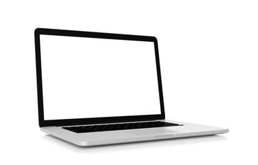 Laptop with blank screen isolated on white background, clipping path, 3d rendering