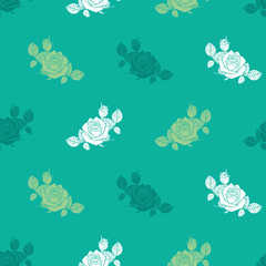 Vector green monochrome roses and berries seamless pattern. Perfect for fabric, scrapbooking and wallpaper projects.
