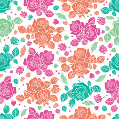Vector white spaced out roses and berries seamless pattern. Colorful solid elements. Perfect for fabric, scrapbooking and wallpaper projects.