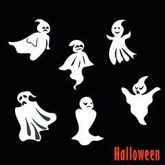 Flying Halloween monsters and ghosts. Isolated on background. for Halloween holiday theme. Vector illustration.