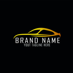 Auto car business logo design concept with silhouette of sports car icon on black background. Vector design inspiration.