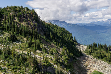 Bird view of the Whistler mountain in the morning from the top.